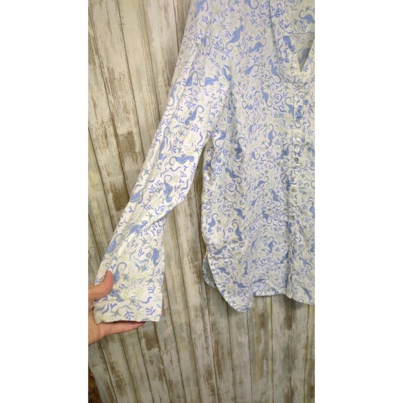 Sigrid Olsen 100% Linen Tunic Button Up Shirt Sea Horse Nautical Starfish Large - Picture 3 of 13